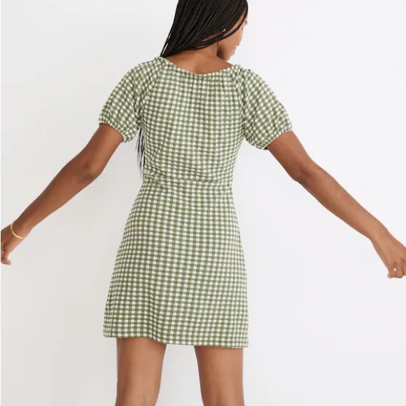 Madewell | Jacquard Puff-Sleeve Mini Sun Dress in Gingham Check Print Green NEW - Picture 4 of 9